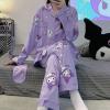 Ocroyea Kawaii Pajamas For Women Two-Piece Set Cute Cartoon Girls Pajamas Casual Long Sleeve Sleepwear Home Clothes Purple view 2