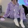 Ocroyea Kawaii Pajamas For Women Two-Piece Set Cute Cartoon Girls Pajamas Casual Long Sleeve Sleepwear Home Clothes Purple view 3