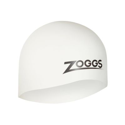 ZOGGS Unisex Adult Easy-Fit Silicone Swimming Cap - Non-Slip Hydrodynamic Design Ergonomic Fit Swim Hat for Long/Short Hair, White