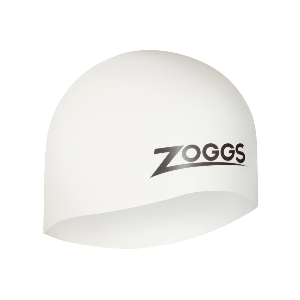 ZOGGS Unisex Adult Easy-Fit Silicone Swimming Cap - Non-Slip Hydrodynamic Design Ergonomic Fit Swim Hat for Long/Short Hair, White
