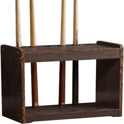 OSCCAR Wooden Pool Cue Rack Free Standing - 6 Sticks, Modern Billiard Stick Cue Holder Shelf Cabinet, Corner Floor Pool Cue Storage Display Stand (Color : Dark Brown)