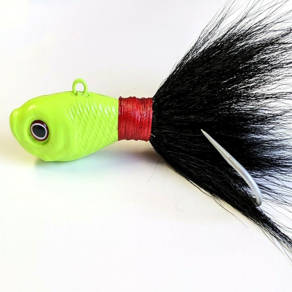 5 Ultra Minnow Bucktail VMC Swing Hook Jig Head Striper Fluke Bass Lure -Ch/Bk 8 oz