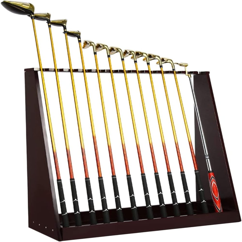 OSCCAR Golf Club Display Stand Large Wood Freestanding Floor Corner Storage Rack Holds 3 Clubs for Pool Cues & Fishing Rod