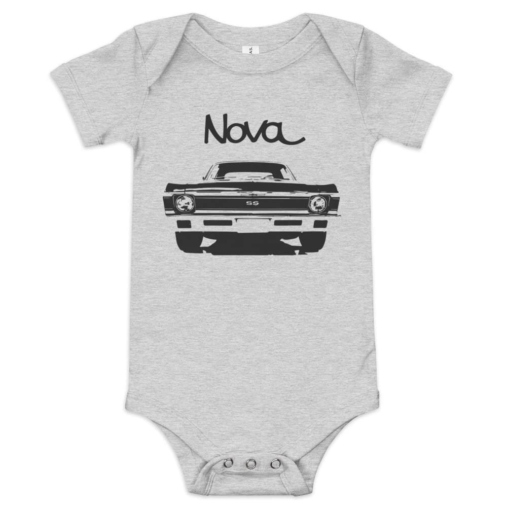 1972 Chevy Nova American Muscle Classic car Drag Racing Hot Rod SS Baby Onesie Short Sleeve one Piece Athletic Heather