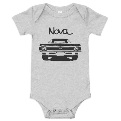 1972 Chevy Nova American Muscle Classic car Drag Racing Hot Rod SS Baby Onesie Short Sleeve one Piece Athletic Heather