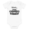 1972 Chevy Nova American Muscle Classic car Drag Racing Hot Rod SS Baby Onesie Short Sleeve one Piece White view 1