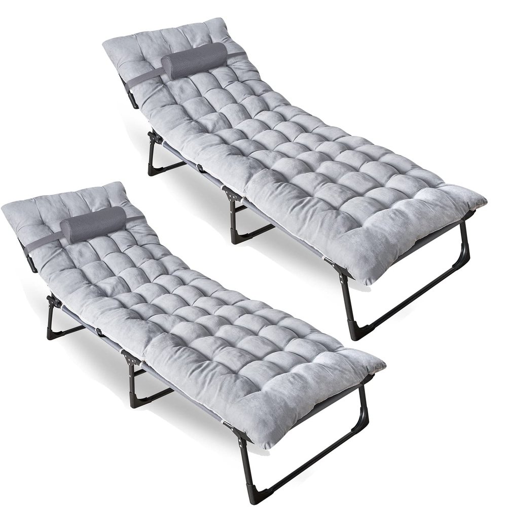 ZONETECH Folding Cot & Pad Mattress 4 Position Adjustable 2-Pack Portable,Premium Quality for Adult and Kids-Perfect for Camping, Travel,Patio,Beach,Indoor & Outdoor Activity with Carry Bag