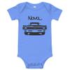1972 Chevy Nova American Muscle Classic car Drag Racing Hot Rod SS Baby Onesie Short Sleeve one Piece Heather Columbia Blue view 1