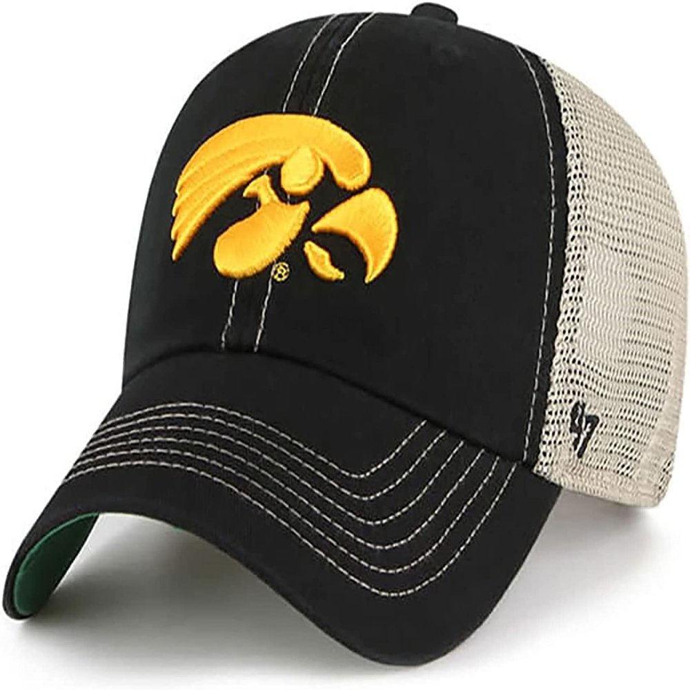 47 NCAA Trawler Team Color Mesh Trucker Clean Up Adjustable Hat, Adult One Size Fits All (Iowa Hawkeyes Black)