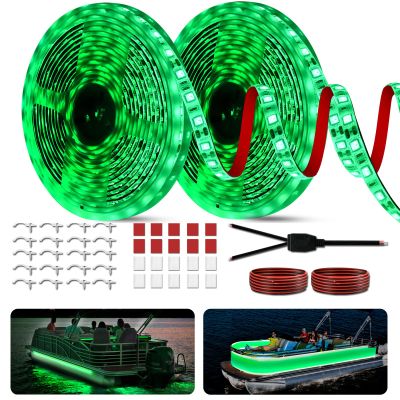 JUIOHAKY Marine LED Strip Lights Boat Lights for Night Fishing Boat LED Strip Light 12V Waterproof, Interior Deck Light for Pontoon, Kayak, Jon Boats, Bass Boats (Green, 32.8ft)