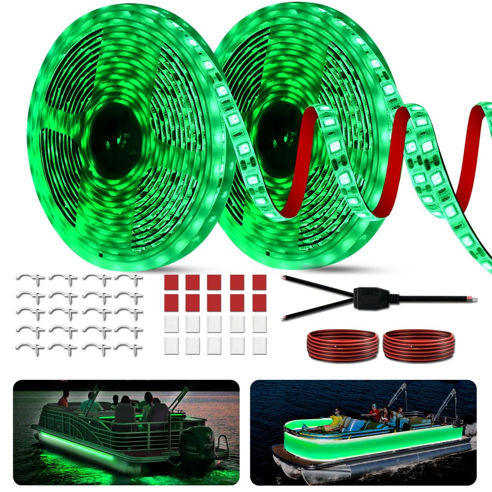 JUIOHAKY Marine LED Strip Lights Boat Lights for Night Fishing Boat LED Strip Light 12V Waterproof, Interior Deck Light for Pontoon, Kayak, Jon Boats, Bass Boats (Green, 32.8ft)