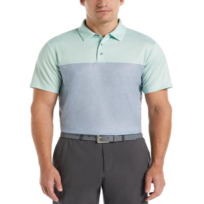 PGA Tour Men's Airflux Color Block Short Sleeve Golf Polo Shirt with Self Collar, Patina Green, X-Large