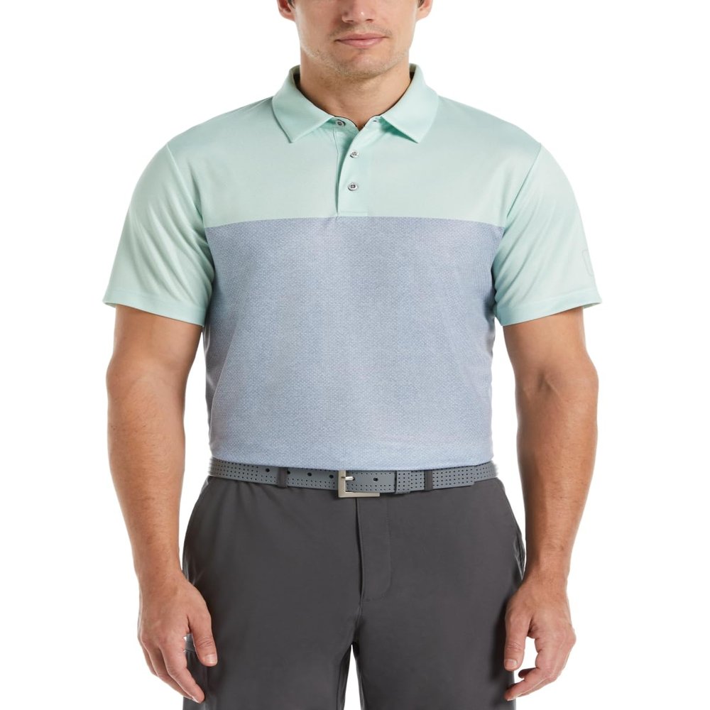 PGA Tour Men's Airflux Color Block Short Sleeve Golf Polo Shirt with Self Collar, Patina Green, X-Large
