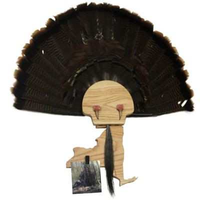 Esh Turkey Fan Mount Kit - Customized State Turkey Tail Mounting Plaque - Natural Oak Wood - New York