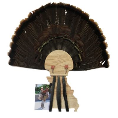 Esh Turkey Fan Mount Kit - Customized State Turkey Tail Mounting Plaque - Natural Oak Wood - Missouri