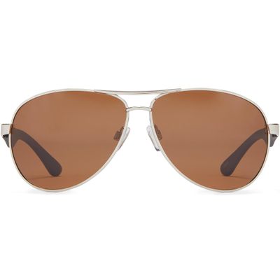 Fisherman Men's Shiny Silver with Soft Touch Black Temple w/Brown Lens-Spring Hinge Polarized Pilot Sunglasses, 46mm,61mm,135mm