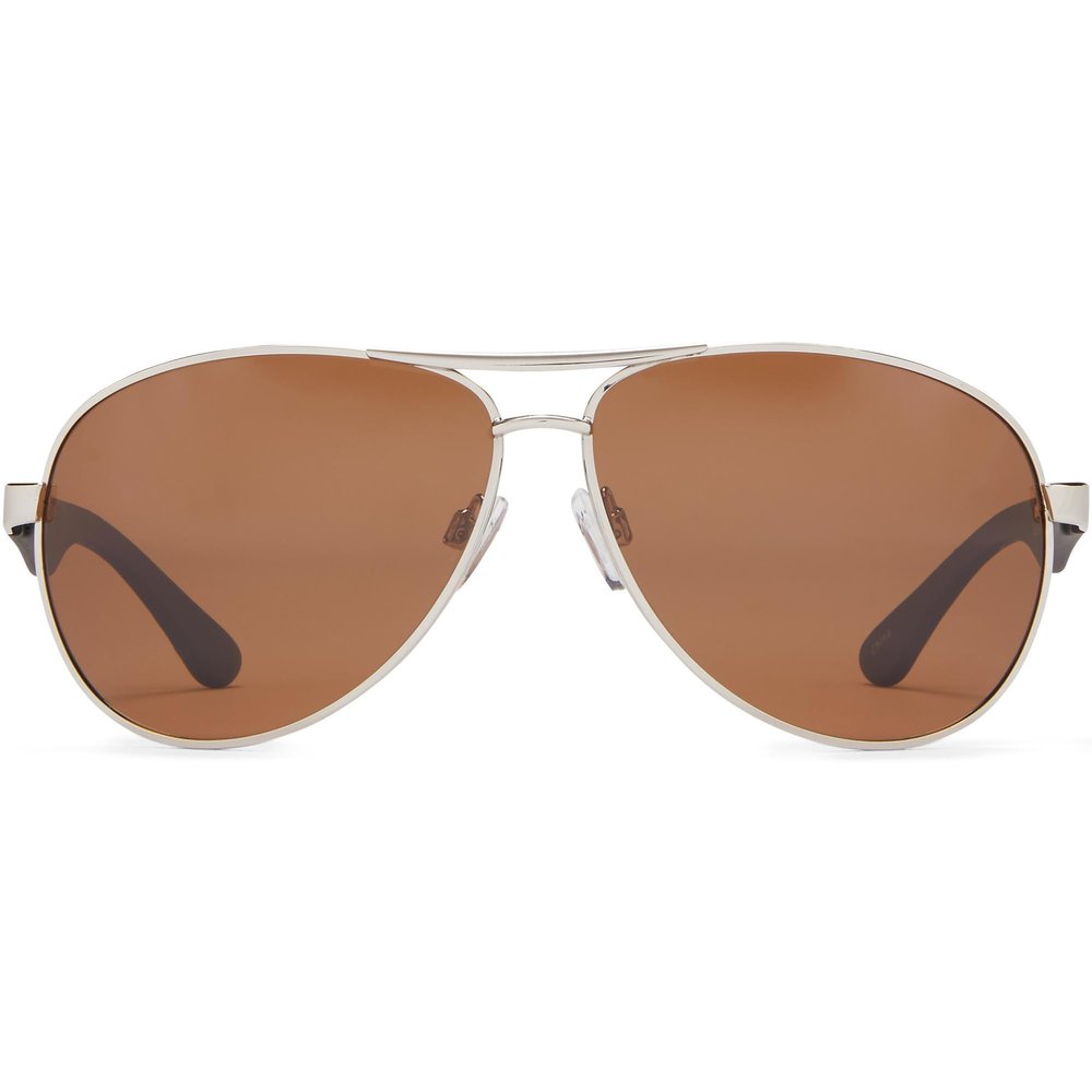 Fisherman Men's Shiny Silver with Soft Touch Black Temple w/Brown Lens-Spring Hinge Polarized Pilot Sunglasses, 46mm,61mm,135mm