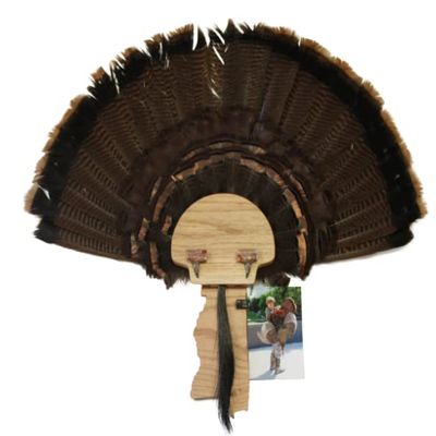 Esh Turkey Fan Mount Kit - Customized State Turkey Tail Mounting Plaque - Natural Oak Wood - Mississippi