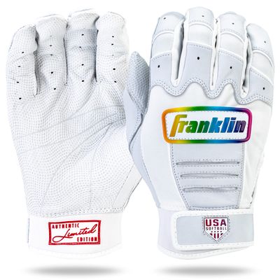 Franklin Sports Women's Fastpitch Softball Batting Gloves - Aura CFX Pro FP Women's + Girls' Batting Gloves for Softball + Baseball - White + Multicolor Chrome Pair - Adult Extra Large