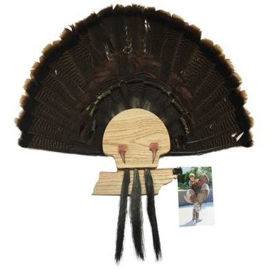 Esh Turkey Fan Mount Kit - Customized State Turkey Tail Mounting Plaque - Natural Oak Wood - Tennessee