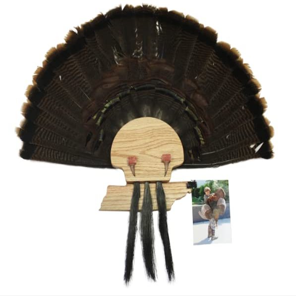 Esh Turkey Fan Mount Kit - Customized State Turkey Tail Mounting Plaque - Natural Oak Wood - Tennessee