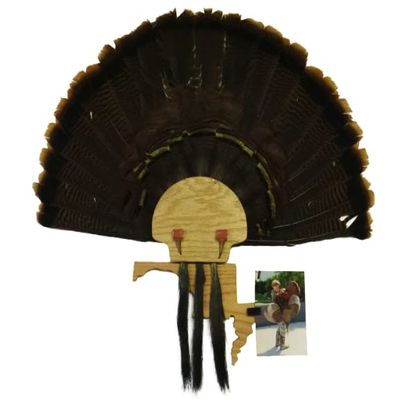Esh Turkey Fan Mount Kit - Customized State Turkey Tail Mounting Plaque - Natural Oak Wood - Maryland