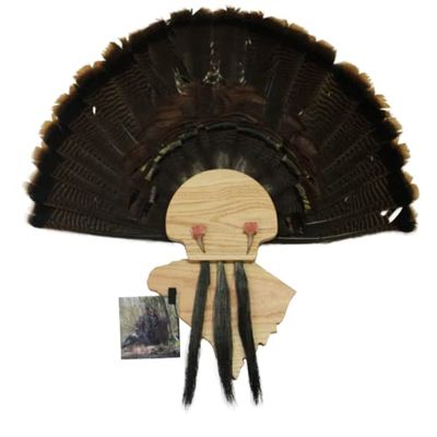 Esh Turkey Fan Mount Kit - Customized State Turkey Tail Mounting Plaque - Natural Oak Wood - South Carolina
