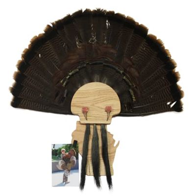Esh Turkey Fan Mount Kit - Customized State Turkey Tail Mounting Plaque - Natural Oak Wood - Wisconsin