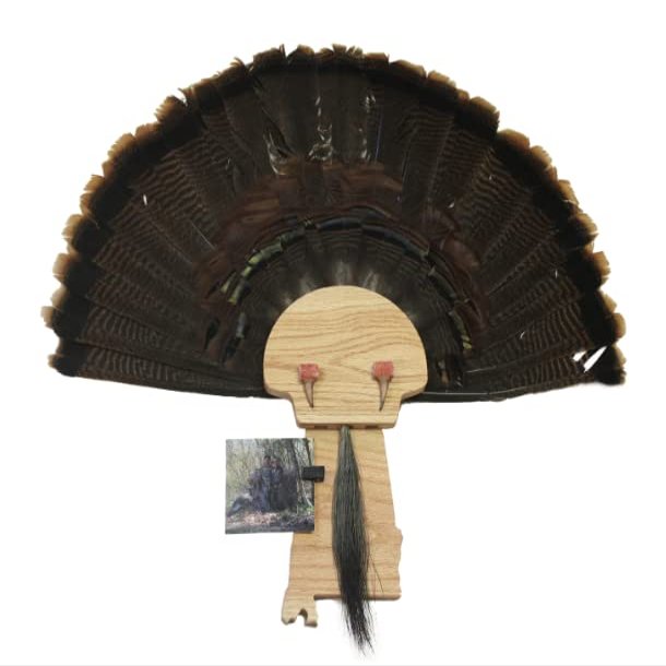 Esh Turkey Fan Mount Kit - Customized State Turkey Tail Mounting Plaque - Natural Oak Wood - Alabama
