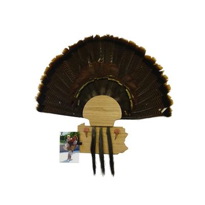 Esh Turkey Fan Mount Kit - Customized State Turkey Tail Mounting Plaque - Natural Oak Wood - North Carolina