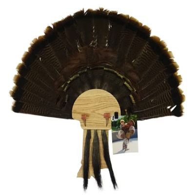 Esh Turkey Fan Mount Kit - Customized State Turkey Tail Mounting Plaque - Natural Oak Wood - Indiana