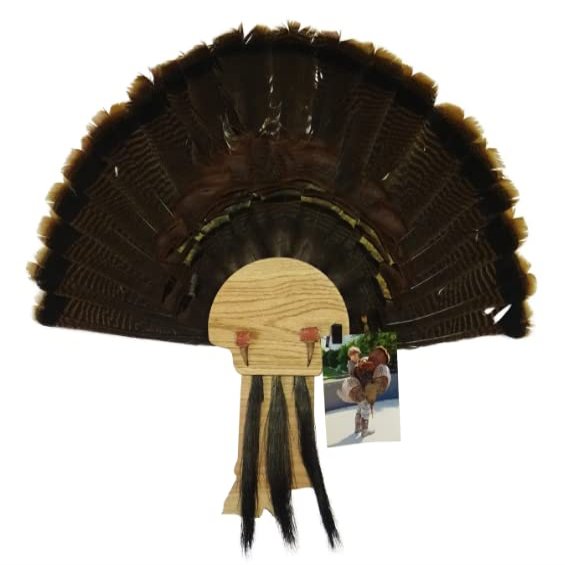 Esh Turkey Fan Mount Kit - Customized State Turkey Tail Mounting Plaque - Natural Oak Wood - Indiana