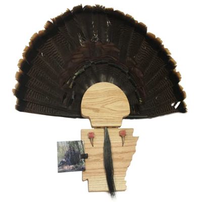 Esh Turkey Fan Mount Kit - Customized State Turkey Tail Mounting Plaque - Natural Oak Wood - Arkansas