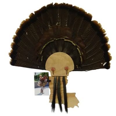 Esh Turkey Fan Mount Kit - Customized State Turkey Tail Mounting Plaque - Natural Oak Wood - Louisiana