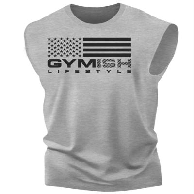 Gymish American Flag Graphic Fitness Tank, Sleeveless Bodybuilding Athletic Tank Top (XXL, Gymish American Flag Grey Tank Top)