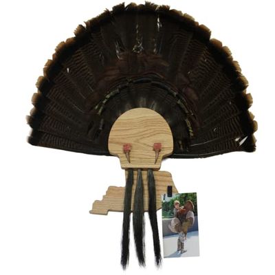 Esh Turkey Fan Mount Kit - Customized State Turkey Tail Mounting Plaque - Natural Oak Wood - Kentucky