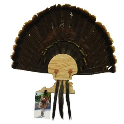Esh Turkey Fan Mount Kit - Customized State Turkey Tail Mounting Plaque - Natural Oak Wood - Virginia