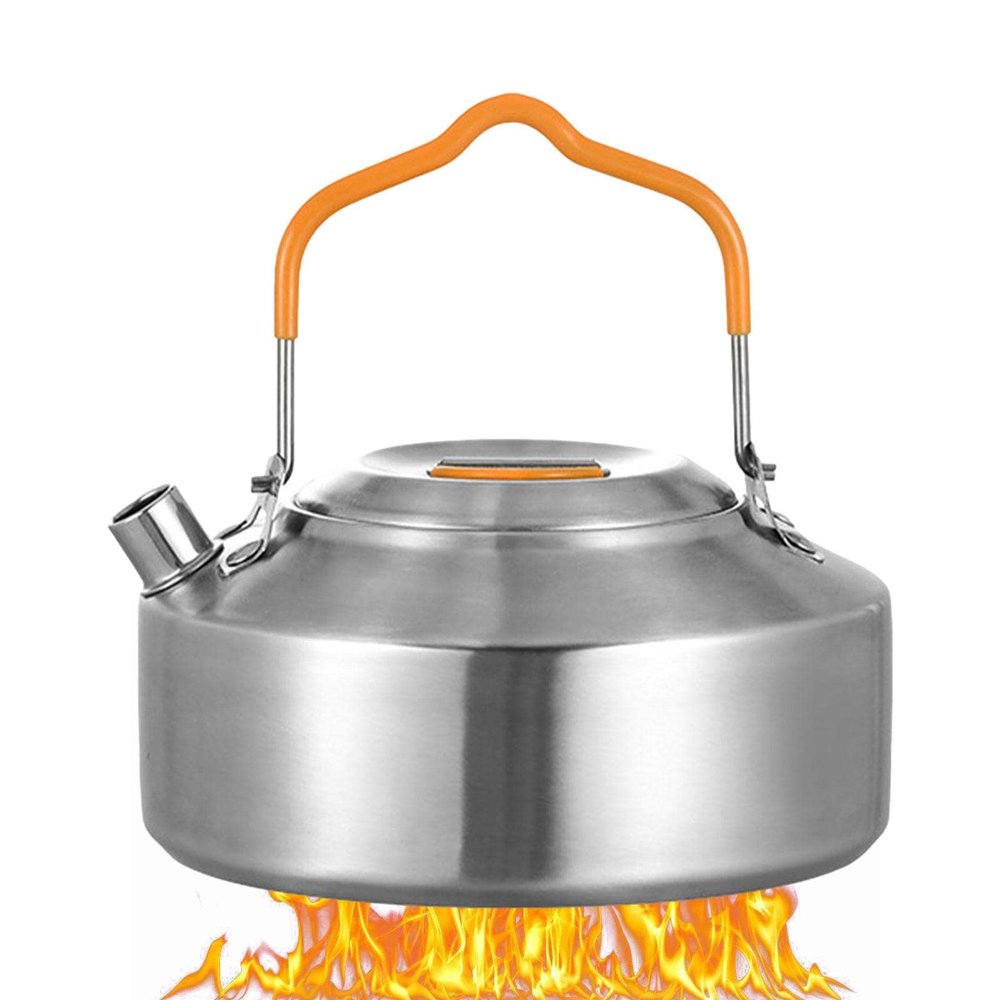 RIPTEADRY Camping Teapot, 1L Stainless Outdoor Kettle, Camping Kettle, Portable Lightweight Camp Kettle Camp Tea Pot, for Hiking, Camping, Outdoor Campfire Use