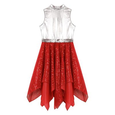 Linjinx Kids Girls Sleeveless Shiny Ballet Praise Lyrical Dance Dress Worship Liturgical Celebration Costume Church Robe Red A 10 Years