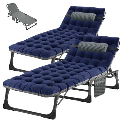 ABORON 5 Positions Camping Cots for Adults,Outdoor Folding Sleeping Cot/Mat,Folding Chaise Lounge Chair with Pillow,Portable Reclining Chair for Beach Lawn Camping Pool,Sunbathing Chairs