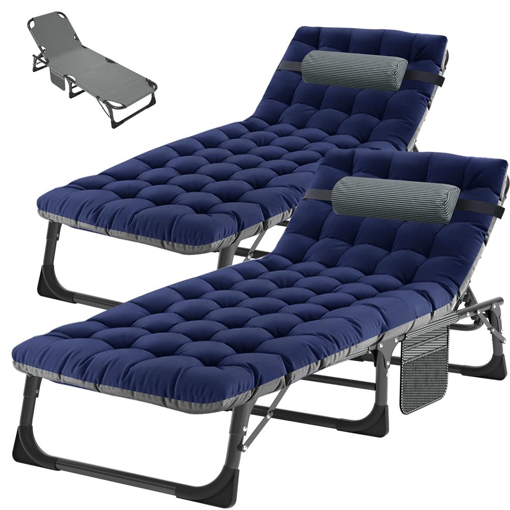 ABORON 5 Positions Camping Cots for Adults,Outdoor Folding Sleeping Cot/Mat,Folding Chaise Lounge Chair with Pillow,Portable Reclining Chair for Beach Lawn Camping Pool,Sunbathing Chairs