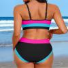 Charmo High Waisted Sporty Two Piece Swimsuit for Women Bikini Swimwear Scoop Neck Bathing Suits Color Block Pink XL view 3