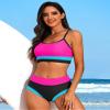 Charmo High Waisted Sporty Two Piece Swimsuit for Women Bikini Swimwear Scoop Neck Bathing Suits Color Block Pink XL view 4