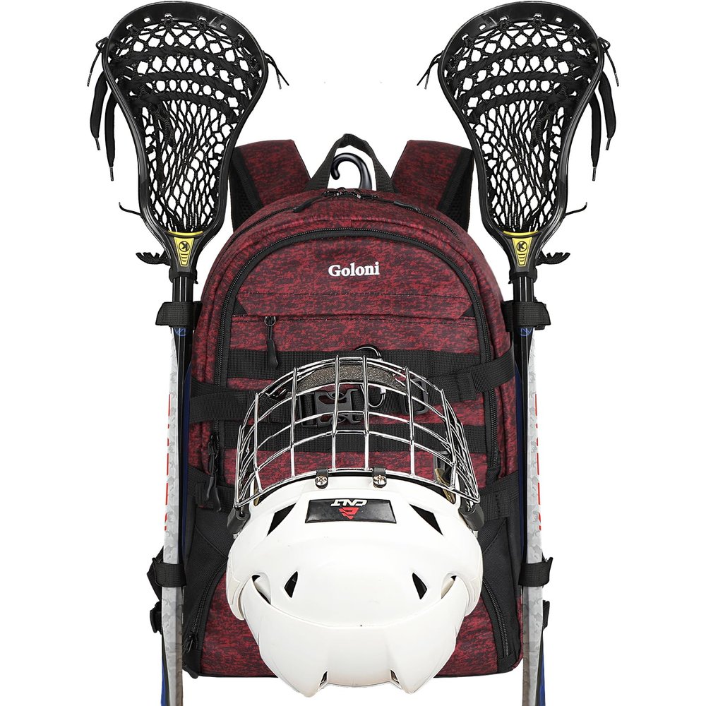 Goloni Lacrosse Equipment Backpack with Two Sticks holder and Separate Cleats Compartment Field Hockey Bag