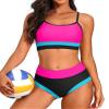 Charmo Women Two Piece Bikini Sporty Bathing Suits High Waisted Color Block Swimsuit Scoop Neck Swimwear Pink S view 1