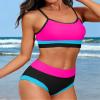 Charmo Women Two Piece Bikini Sporty Bathing Suits High Waisted Color Block Swimsuit Scoop Neck Swimwear Pink S view 2