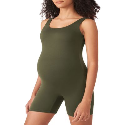 POSHDIVAH Women's Maternity Bodysuit Pregnancy Shapewear Sleeveless Scoop Neck Tank Top Shorts Romper Jumpsuit for Photoshoot Yoga Green Medium