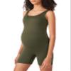 POSHDIVAH Women's Maternity Bodysuit Pregnancy Shapewear Sleeveless Scoop Neck Tank Top Shorts Romper Jumpsuit for Photoshoot Yoga Green Medium view 1