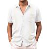 Men's Casual Button Down Shirts Short Sleeve Cotton Linen Tops Regular Fit T-Shirts Summer Beach Dress Shirt E-White view 1