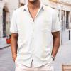 Men's Casual Button Down Shirts Short Sleeve Cotton Linen Tops Regular Fit T-Shirts Summer Beach Dress Shirt E-White view 2